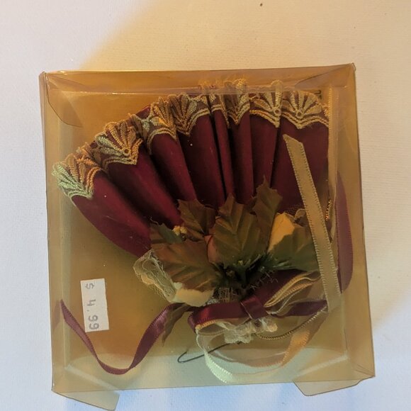 Vintage 1980's Ornament Kurt Adler Cranberry Fan Floral Christmas Tree Holiday - Picture 7 of 8